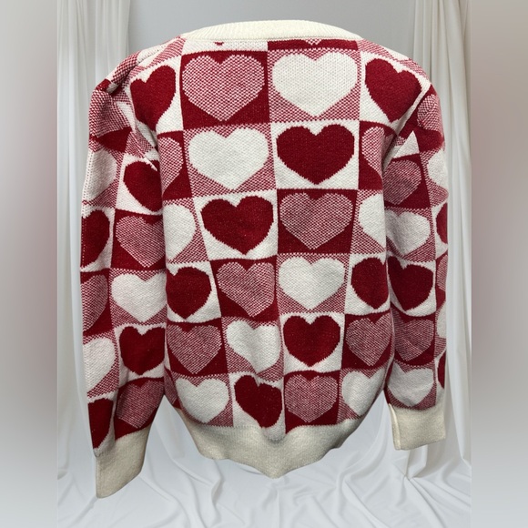 New Heart Pattern Knitted Pullover Sweater, Cotton Wool blend XL - Picture 9 of 12